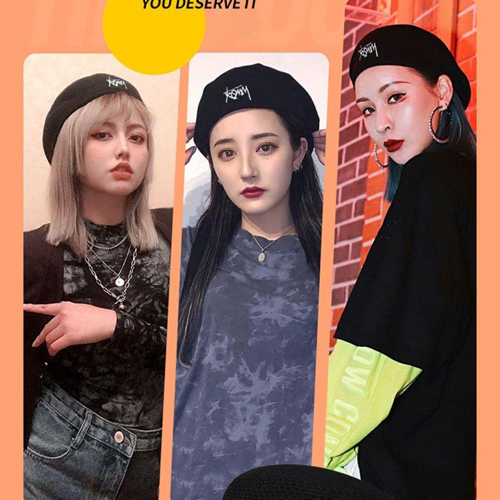 Mũ Beret Dệt Kim Phối Lưới In Chữ Phong Cách Hàn Quốc Thời Trang Thu Đông