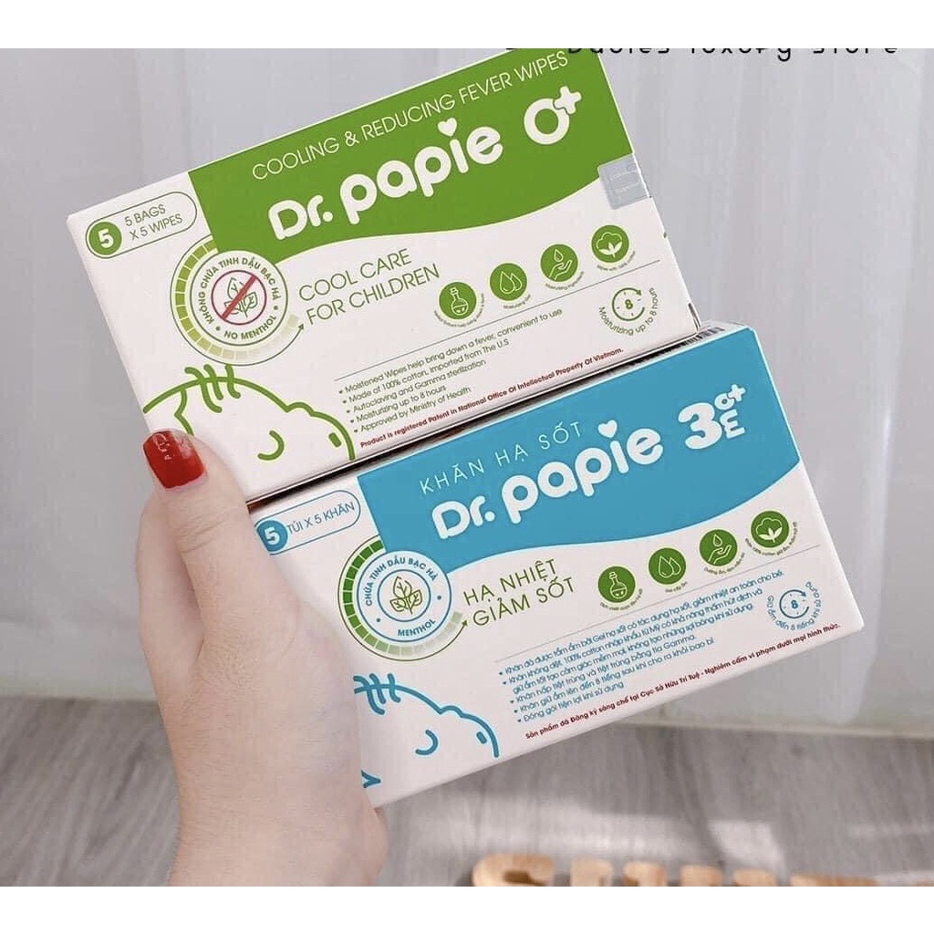 Khăn Lau Hạ Sốt 0+ Dr Papie Cho Bé Hạ Nhiệt Giảm Sốt Ngăn Ngừa Co Giật Hộp 25 Chiếc