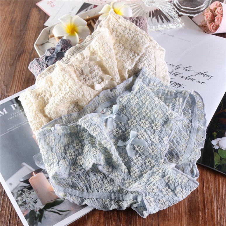 Quần Lót Nữ 4D Ren Nhúm Ngàn Hoa Nơ Xinh Xắn, Kháng Khuẩn Cao Cấp QL18 nội y xanh chất cực đẹp, sang chảnh, đồ lót