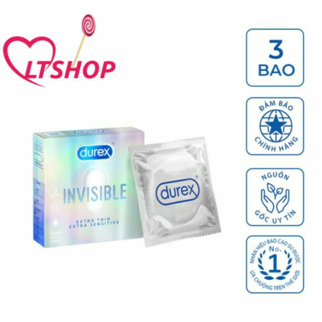 Bao Cao Su Durex Invisible Extra Sensitive  hộp 3 bao siêu mỏng ôm sát