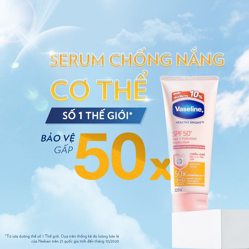 Tinh Chất Chống Nắng Vaseline Dưỡng Sáng Rạng Rỡ Sun + Pollution Protection 50X SPF50+/PA++++ 200ml