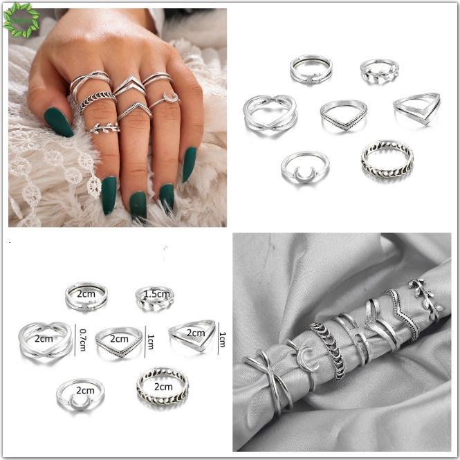 Bộ 7 Nhẫn Hợp Kim Kiểu Dáng Đa Dạng Phong Cách Hàn Quốc