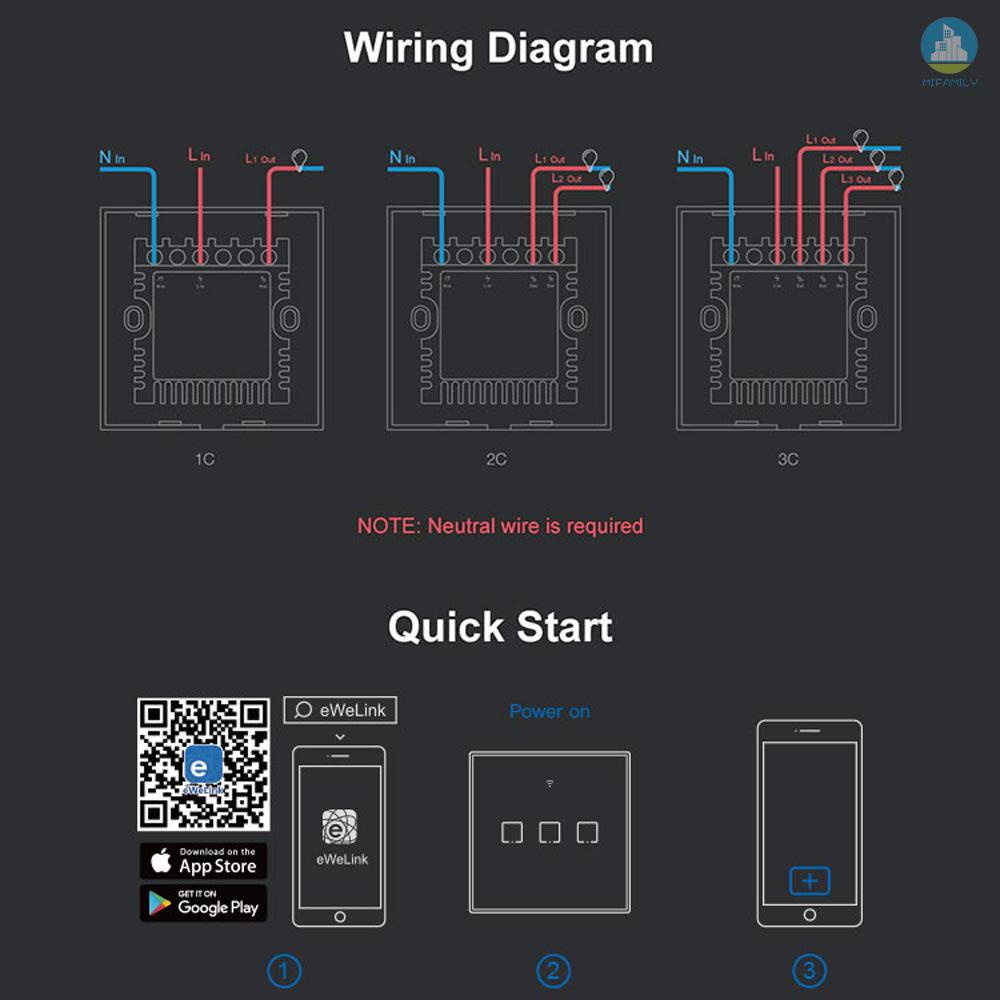 MI  SONOFF T3UK3C-TX 3 Gang Smart WiFi Wall Light Switch 433Mhz RF Remote Control APP/Touch Control Timer UK Standard Panel Smart Switch Compatible with Google Home/Nest & Alexa