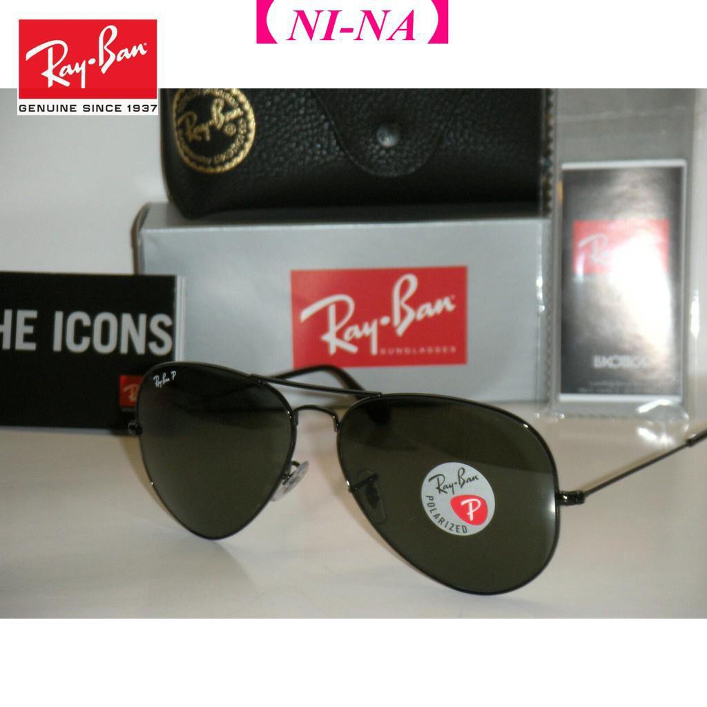 Kính Râm Ray / Ban Ban Ban Aviator Gọng Đen Phân Cực Tự Nhiên Màu Xanh Lá Rb 3025 002 / 58 62mm