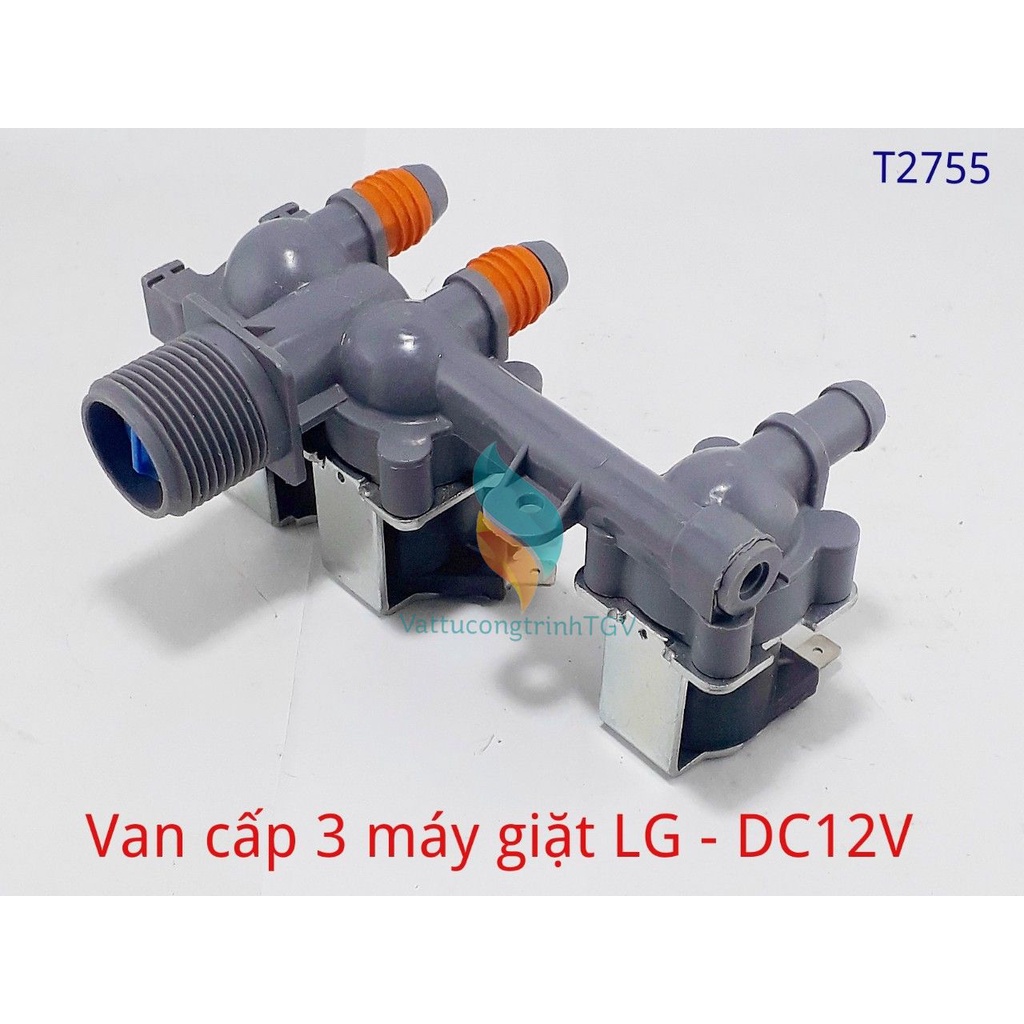 Van Rơle cấp nước 3 chân thẳng màu xám DC12V cho máy giặt LG hãng