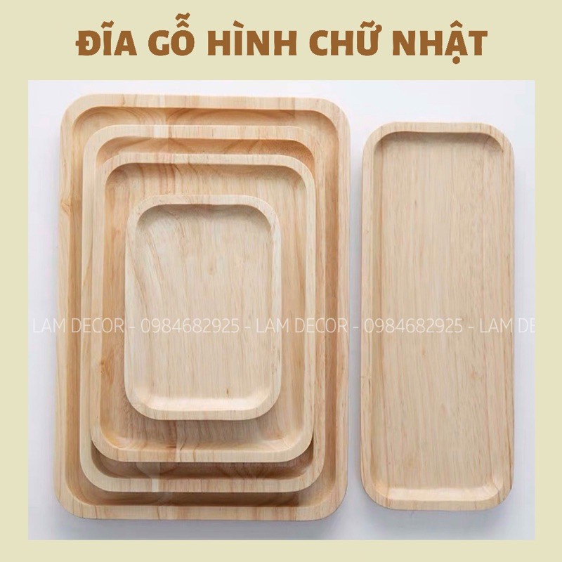 Đĩa Gỗ Hình Chữ Nhật Đựng Bánh, Ly, Cốc