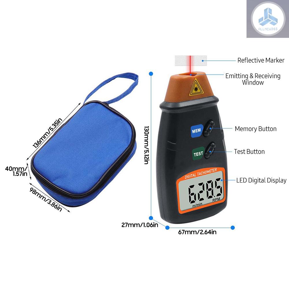 Máy Đo Tốc Độ Bằng Laser Cầm Tay Không Tiếp Xúc 2.5-99999RPM Kèm Túi Vải Cho Máy Giặt/Máy Giặt/Xe Hơi VN26