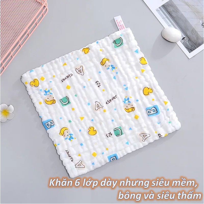 KHĂN MẶT XÔ 6 LỚP | IN HÌNH ĐÁNG YÊU CHO BÉ 28X28cm