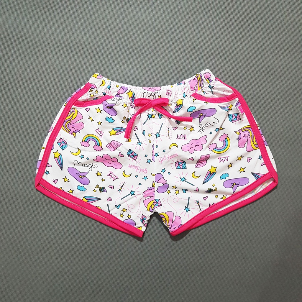 Quần short cotton bé gái in pony mát mẻ mùa hè bé 26-45kg