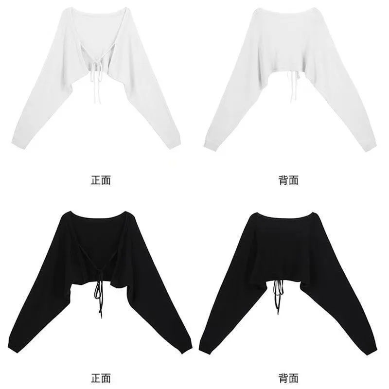 Áo Khoác Cardigan Dệt Kim Tay Dài Dáng Rộng Ngắn Chống Nắng Màu Đen Thời Trang 2022 Cho Nữ