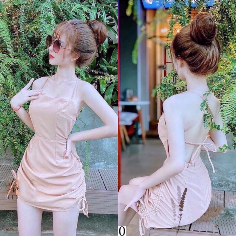 Váy ôm body hở lưng rút dây hông hai bên đen nude (Ảnh thật trãi sàn kèm feedback) | BigBuy360 - bigbuy360.vn