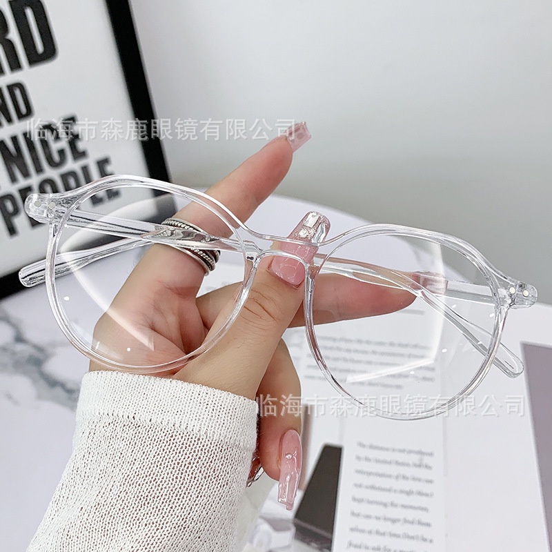 Mắt Kính Gọng Tròn Màu Xanh Dương Trong Suốt Thời Trang Cho Nam Và Nữ