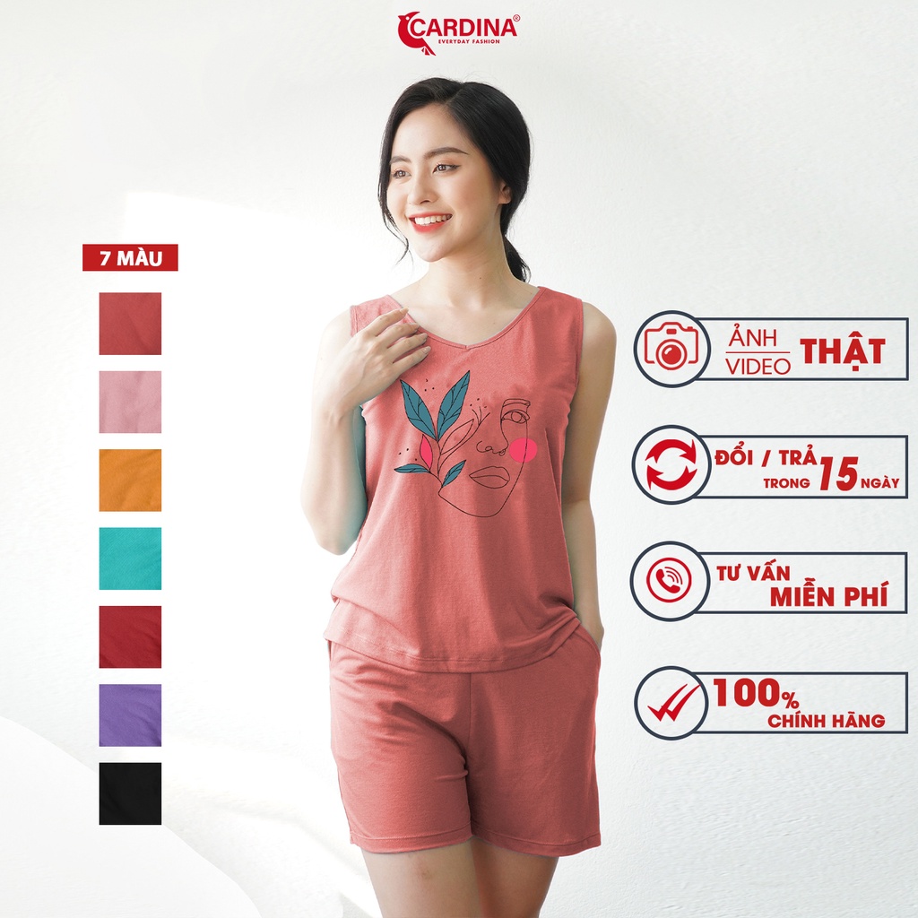 Đồ Bộ Nữ 𝐂𝐀𝐑𝐃𝐈𝐍𝐀 Chất Cotton Nhật Cao Cấp Quần Đùi Áo Sát Nách Co Giãn 4 Chiều In Lá 2CF18