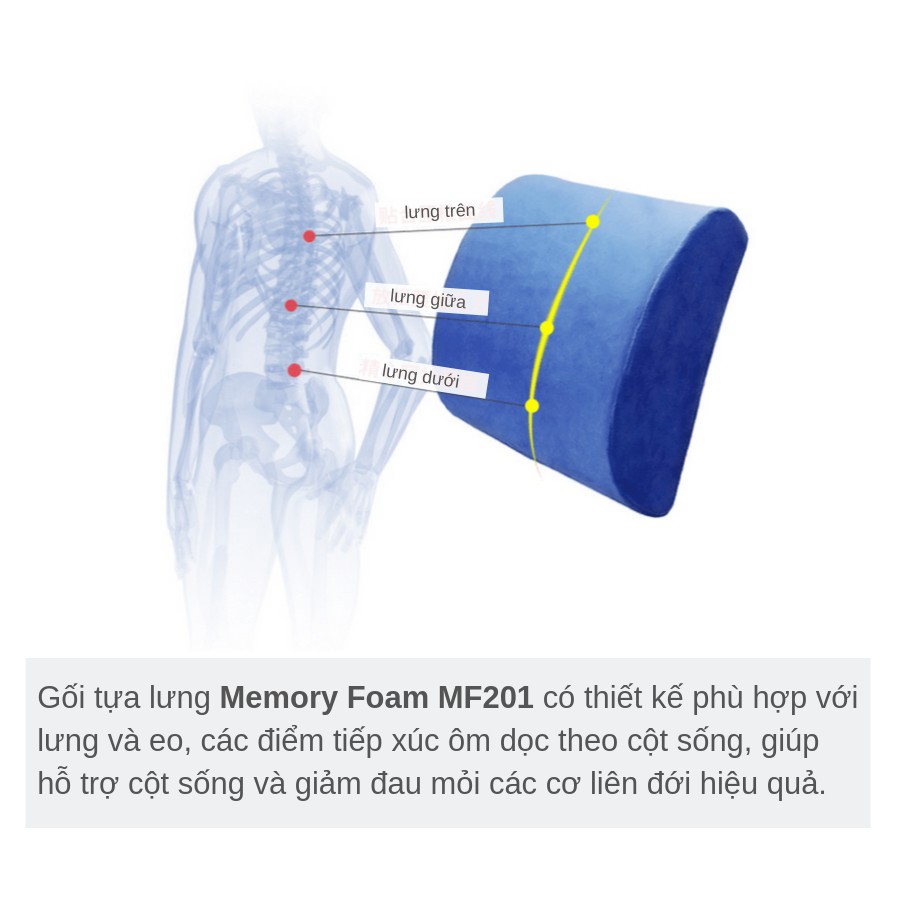 [Cao su non] Gối tựa lưng văn phòng Foam Memory FM201 [Chuyên dụng đau mỏi lưng]