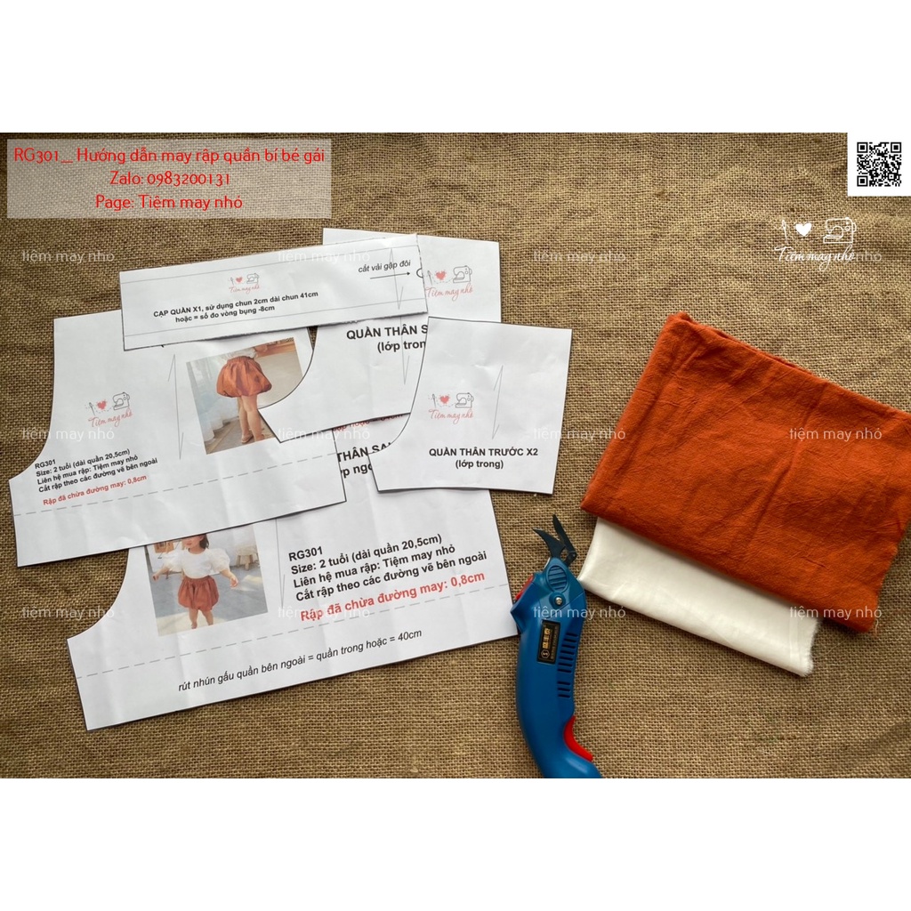RG301_Rập giấy may quần bí ngô cho bé