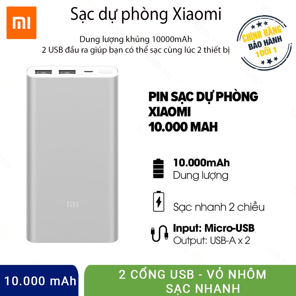 PIN DỰ PHÒNG XIAOMI - Sạc dự phòng Xiaomi GEN 2 hỗ trợ sạc nhanh cổng sạc 2.3 + 3.0 Gen 2 New - 2018