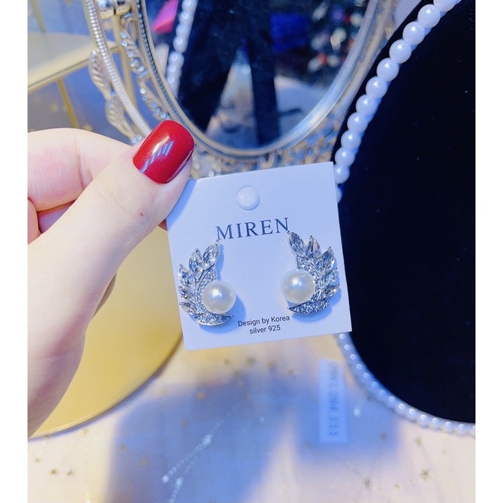 Khuyên tai mạ bạc hoa hồng hạt châu đẹp nhẹ nhàng