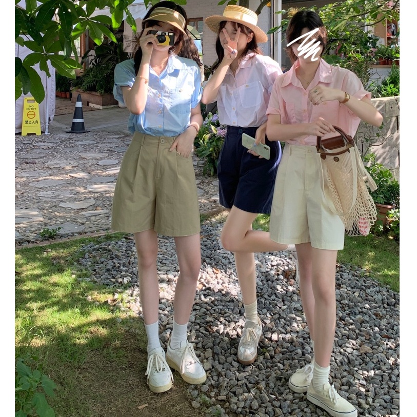 Quần Short Ống Rộng Lưng Cao Phong Cách Retro Mùa Hè 51838