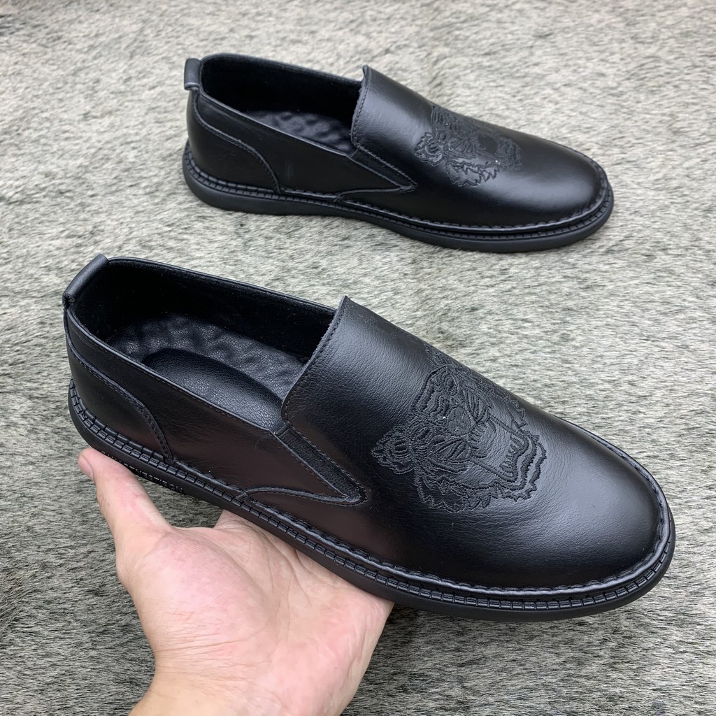 Giầy lười nam da bò 2 loại trơn và thêu chất đẹp, giầy lười thiết kế thời trang