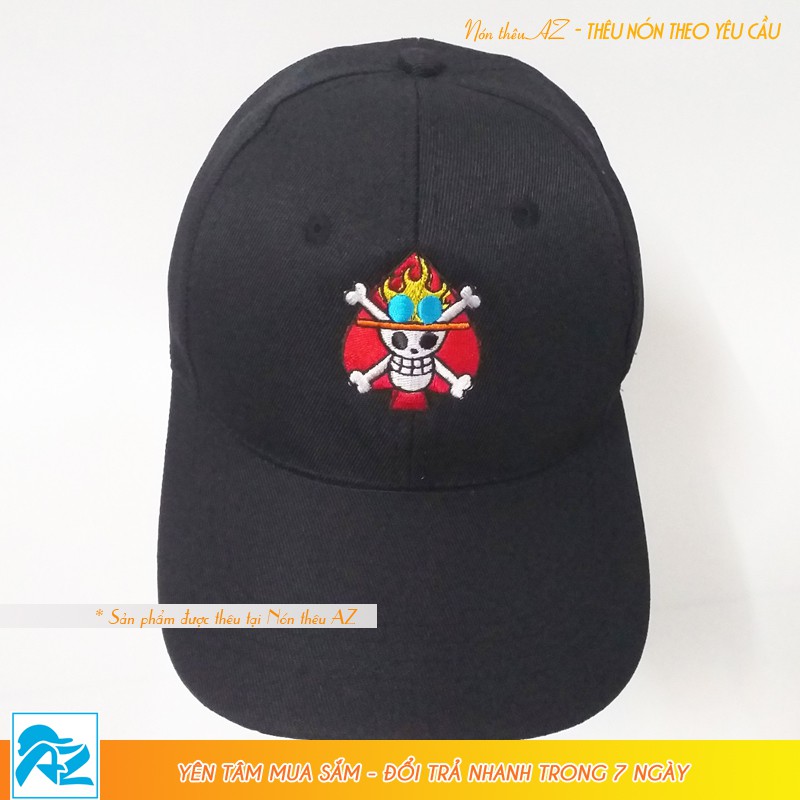 Nón kết màu đen thêu logo One Piece ACE - Mũ lưỡi trai MT529