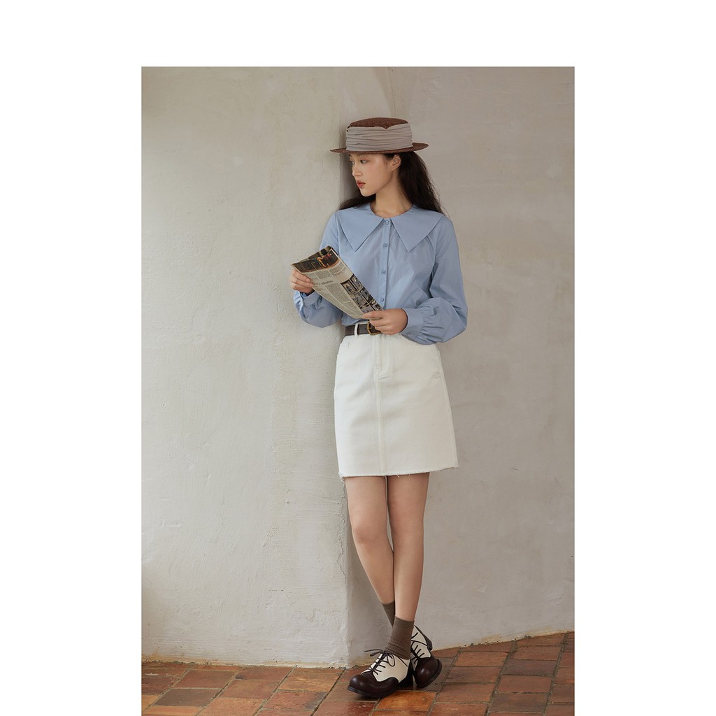 Áo Thời Trang Công Sở Nữ Cổ Sen Vuông Thanh Lịch, Sơ Mi  Thô Xanh Pastel Basic Quyên Fashion AA515