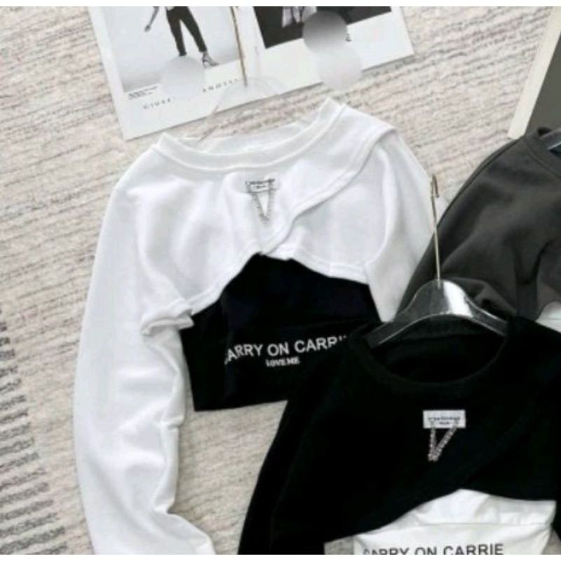 Áo croptop phối xích tay dài dáng lững ôm form tôn dáng sexy quyến rũ phong cách cá tính Hàn ảnh thật