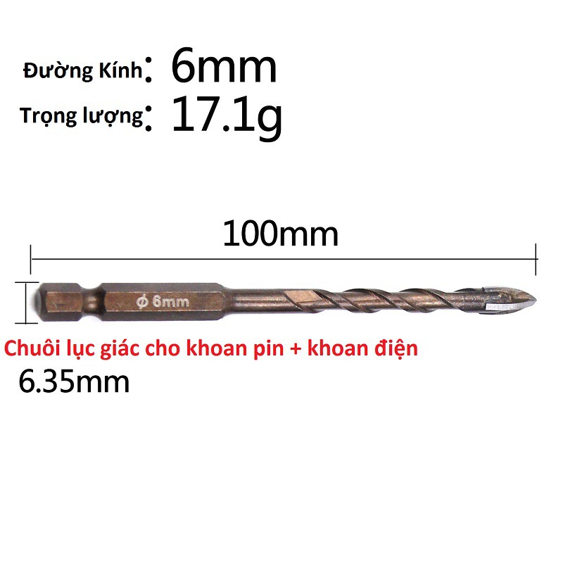 Mũi khoan đa năng xoắn ốc đường kính 6-12mm - Khoan tường,khoan nhựa,khoan gỗ,khoan gạch,khoan kính,khoan đá....