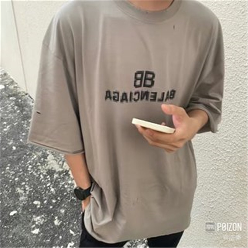 Áo Thun Cotton Tay Ngắn Cổ Tròn In Chữ BB Mosaic Plus Size Unisex