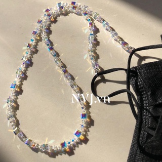 Dây đeo đa năng (khẩu trang/ kính măt/ điện thoại/...) cao cấp sang trọng với pha lê Swarovski hạt vuông 6ly 5601 001AB