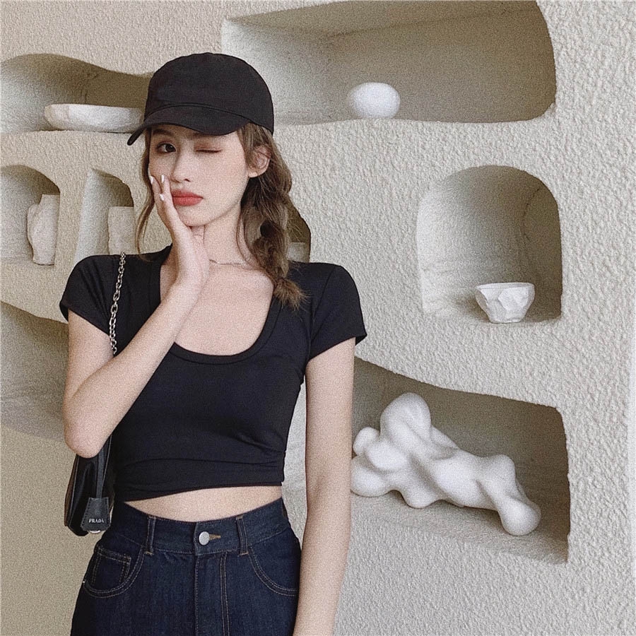 Áo thun IELGY tay ngắn dáng ôm phong cách Hàn Quốc thời trang cho nữ