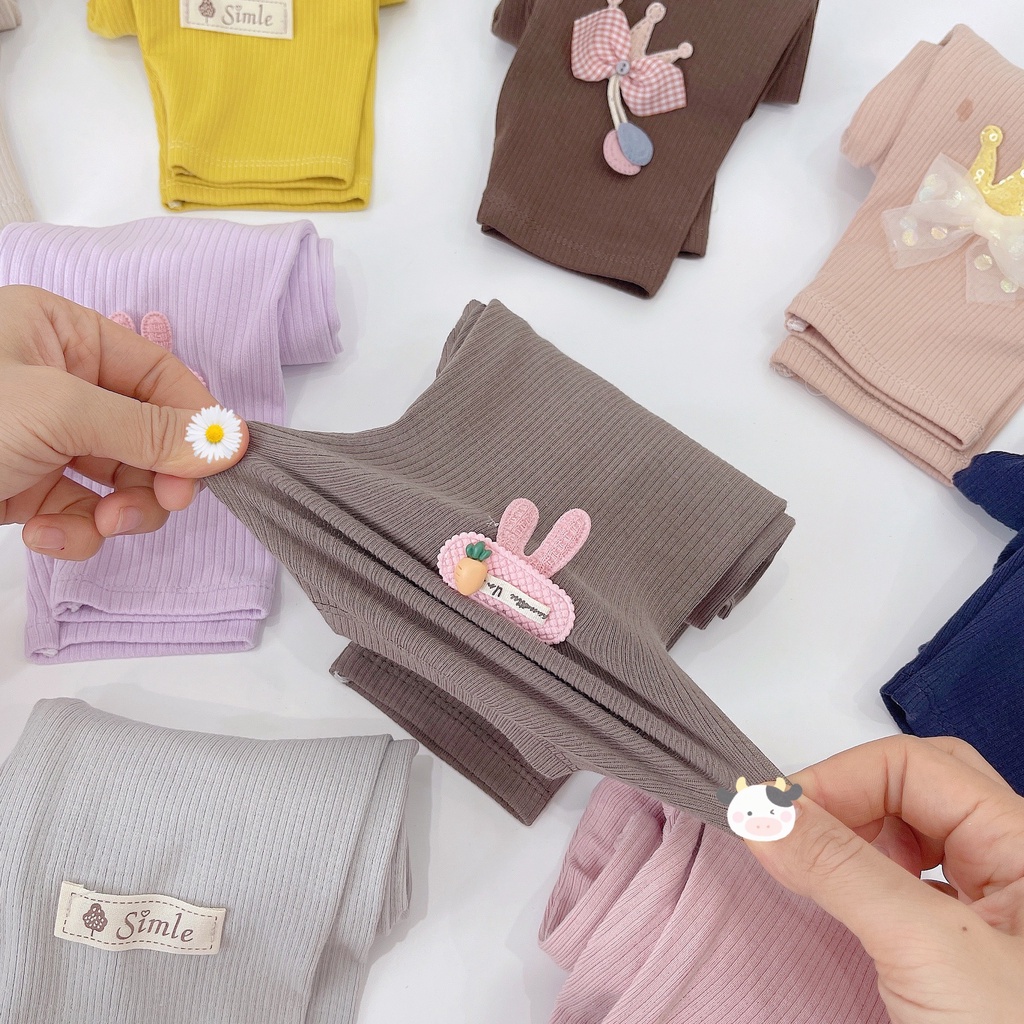 Combo 4 quần legging bé gái vải tăm dư đẹp, set 4 quần tăm giao màu ngẫu nhiên