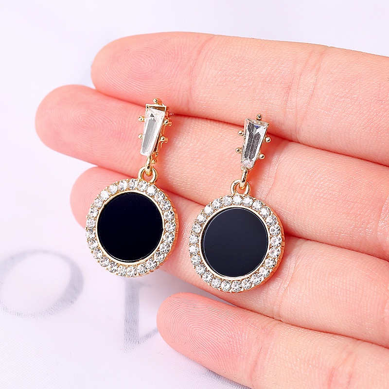 Bông tai mạ bạc 925 kiểu hình học siêu lấp lánh phong cách Hàn Quốc