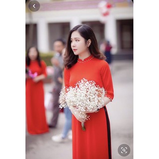 [Thanh lý]Áo dài màu cam đỏ lụa Nhật kèm quần