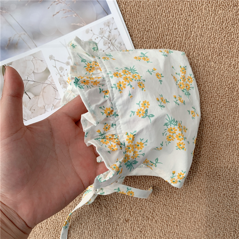 Set Áo Liền Quần Dài Tay Họa Tiết In Hoa + Mũ Đội Đầu Cho Bé Gái