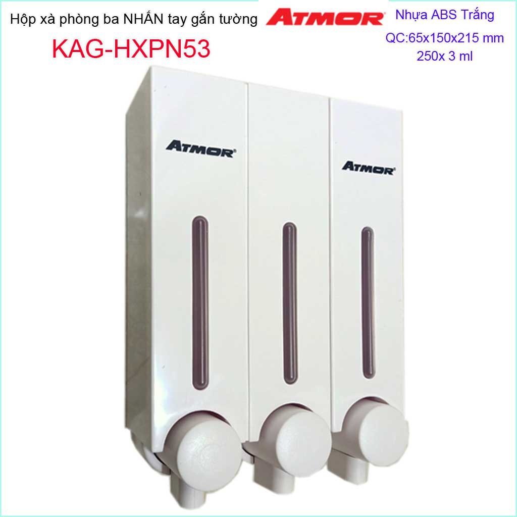 Hộp nhấn xà phòng Atmor KAG-HXPN53-Trắng-White, bình xịt xà bông 250ml x3 thiết kế sang trọng nhấn êm siêu bền