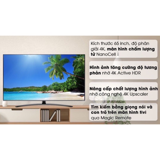 Smart Tivi NanoCell LG 4K 65 inch 65SM8100PTA ( HÀNG TỒN KHO BẢO HÀNH CHÍNH HÃNG 2 NĂM )