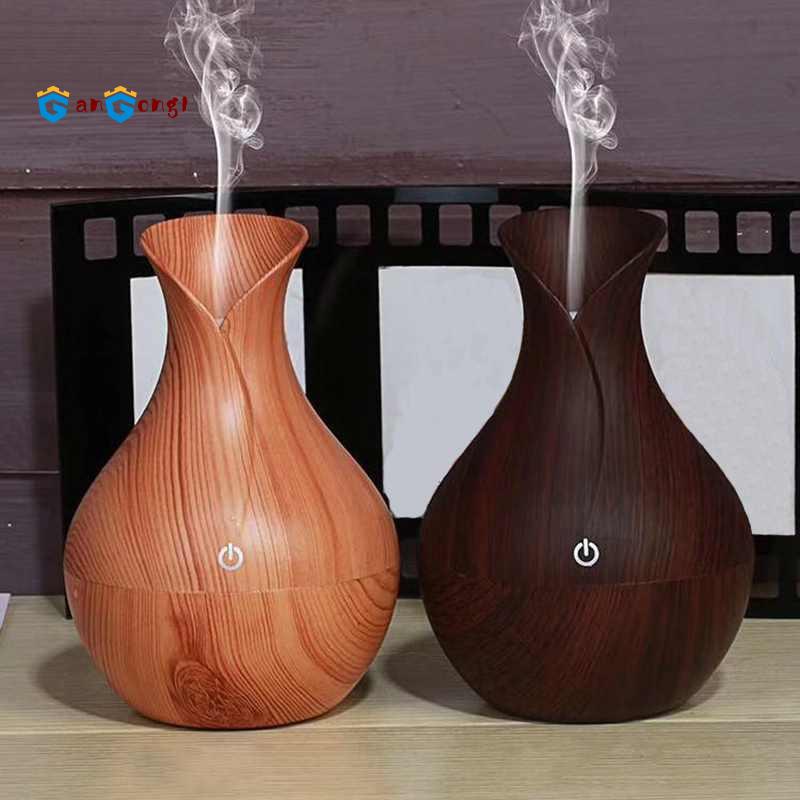 Máy tạo độ ẩm và khuếch tán tinh dầu thơm bằng sóng âm hình bình gỗ có đèn LED cắm điện cổng USB