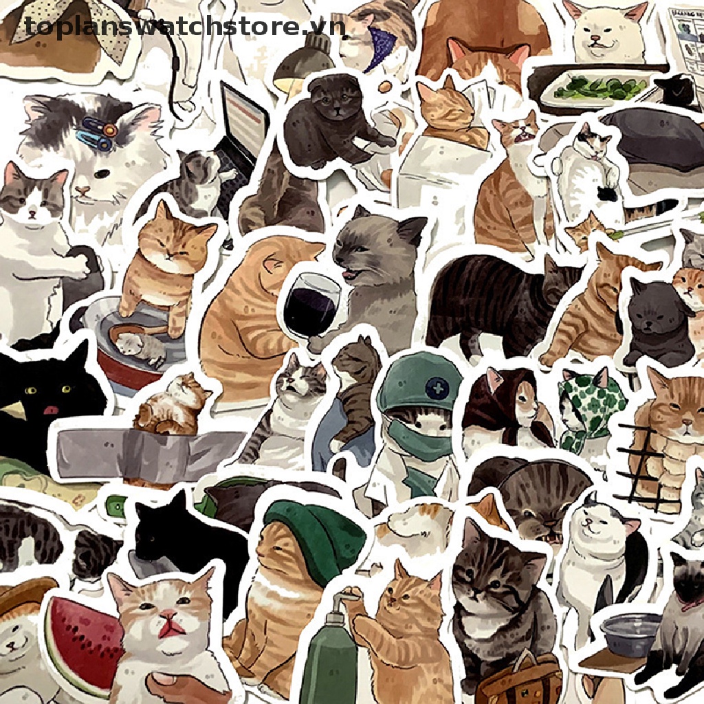 Sticker dán trang trí điện thoại hình mèo hoạt hình đáng yêu