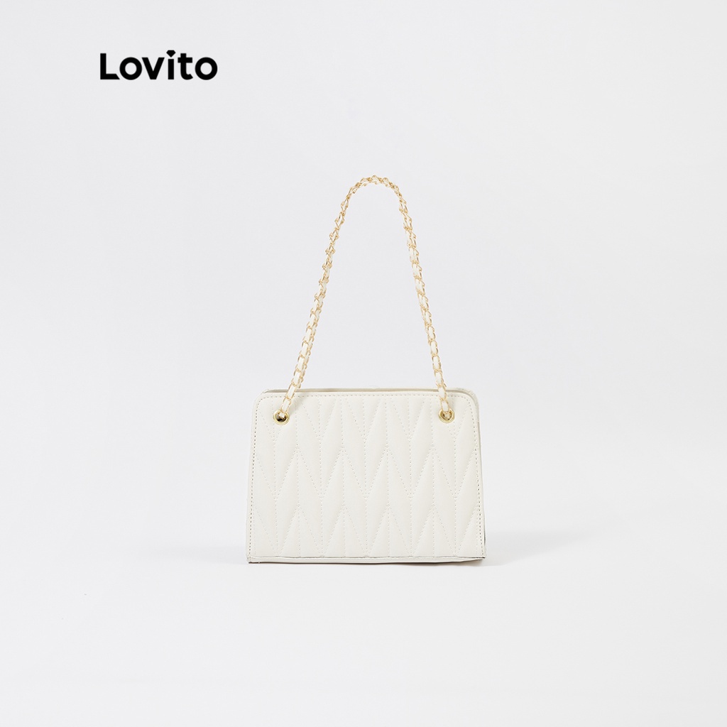 Lovito Thanh lịch Trượt chần gòn Dây kéo Hình vuông Hình dạng Chuỗi Túi vuông L244BA07 (Đen / Trắng / Trắng / Kaki)