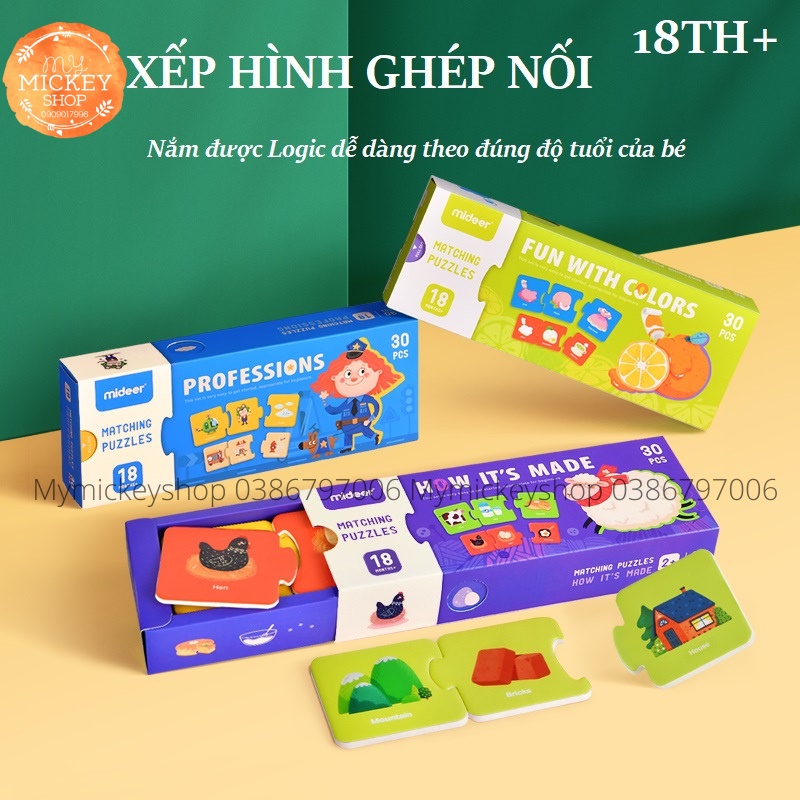 Mideer match puzzles - Bộ xếp hình ghép nối 6 chủ đề cho bé từ 18 tháng 2 3 tuổi