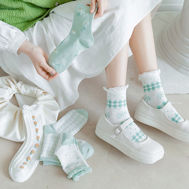 Tất Vớ Nữ Cổ Cao, Vớ Cổ Cao Nữ Dễ Thương Vải Cotton Kiểu Dáng Vintage Co Giãn 4 Chiều