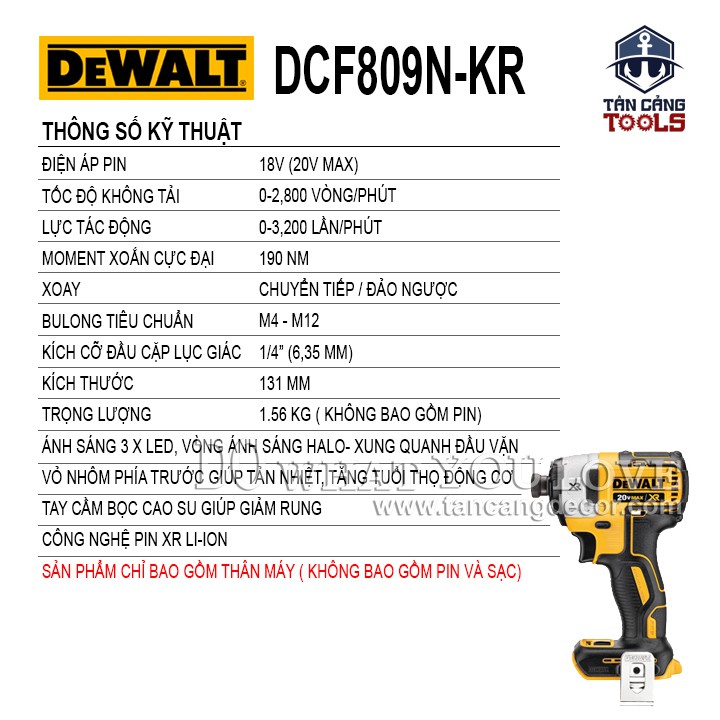 Máy Vặn Vít Dùng Pin DeWalt 18V DCF809N-KR ( Thân Máy )