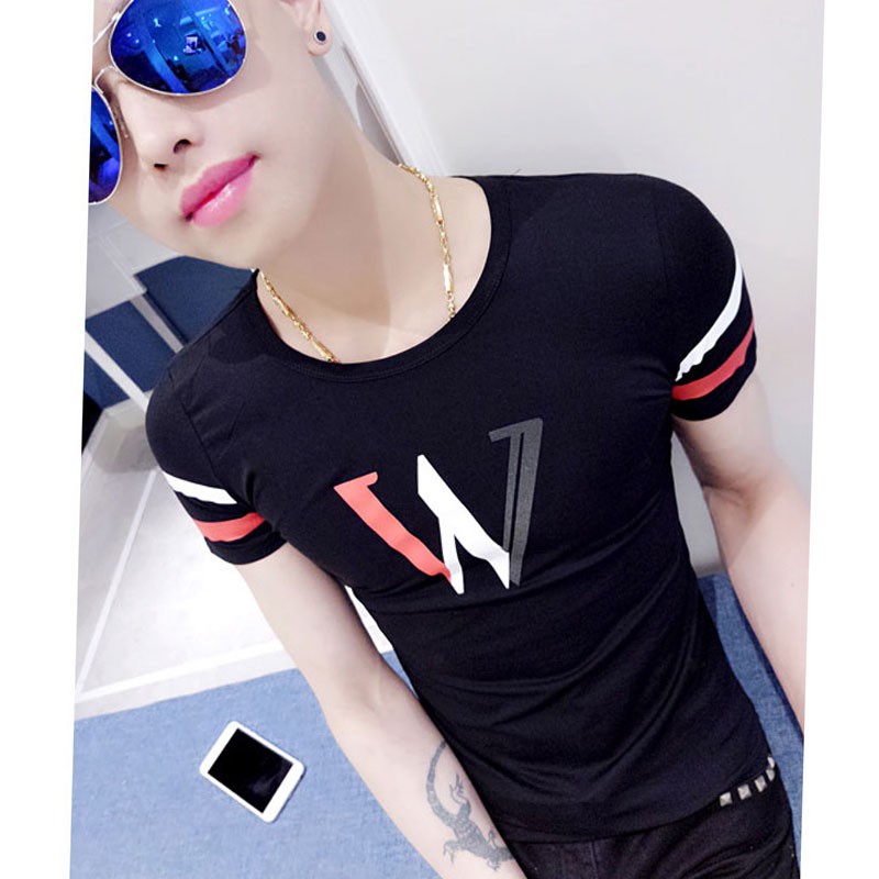 Áo phông nam TN25 chữ W sọc tay sợi rễ tre tổng hợp | BigBuy360 - bigbuy360.vn