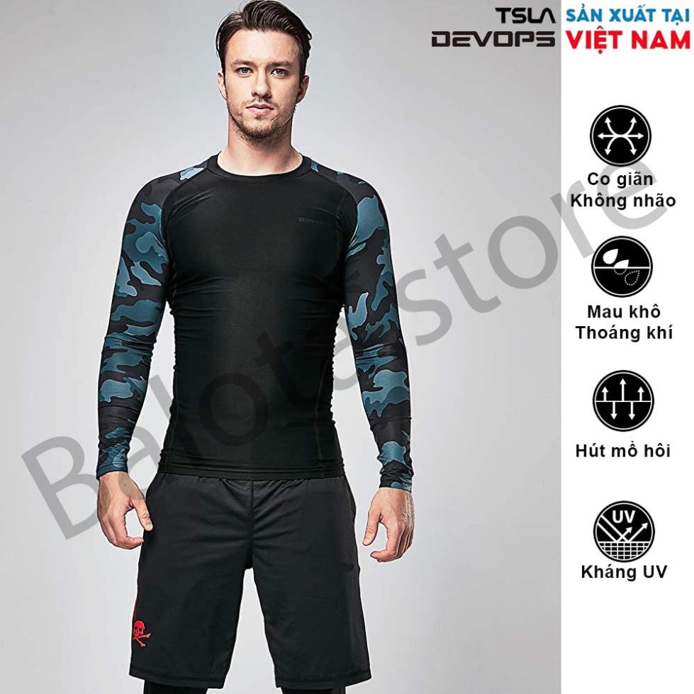 Áo combat bó cơ nam DEVOPS tay dài form ôm body co dãn phù hợp chơi thể thao bóng đá, bóng rổ, gym, work out ་