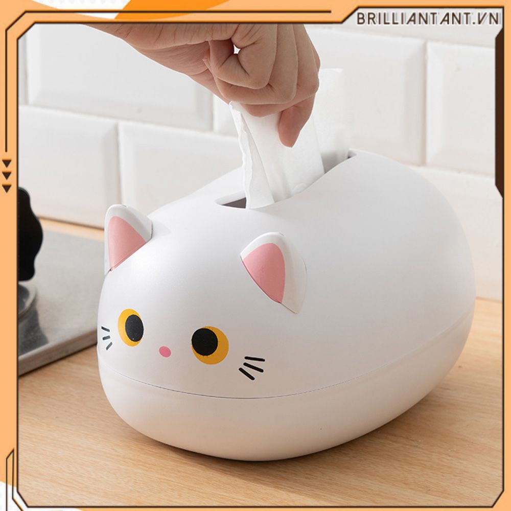Kawaii Mèo Hộp Đựng Khăn Giấy Bếp Khăn Ăn Hộp Bảo Quản Giấy Vệ Sinh Hộp Đựng Máy Tính Để Bàn Chân Sơ Sinh Phong Cách Bắc Âu Bri