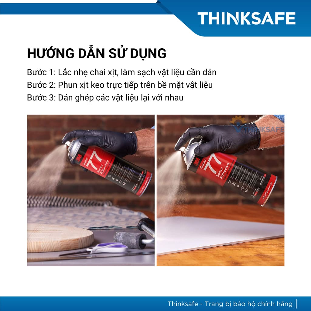 Keo xịt đa năng 3M Super 77 sử dụng linh hoạt, khô nhanh, chuyên dùng dán tranh, dán tường mica Keo xịt 3M - THINKSAFE