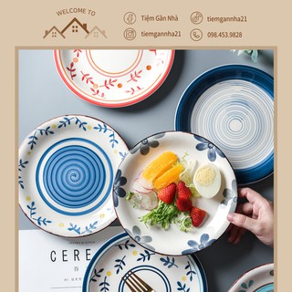 Đĩa gốm sứ vintage phong cách Nhật Bản, Bắc Âu 19cm
