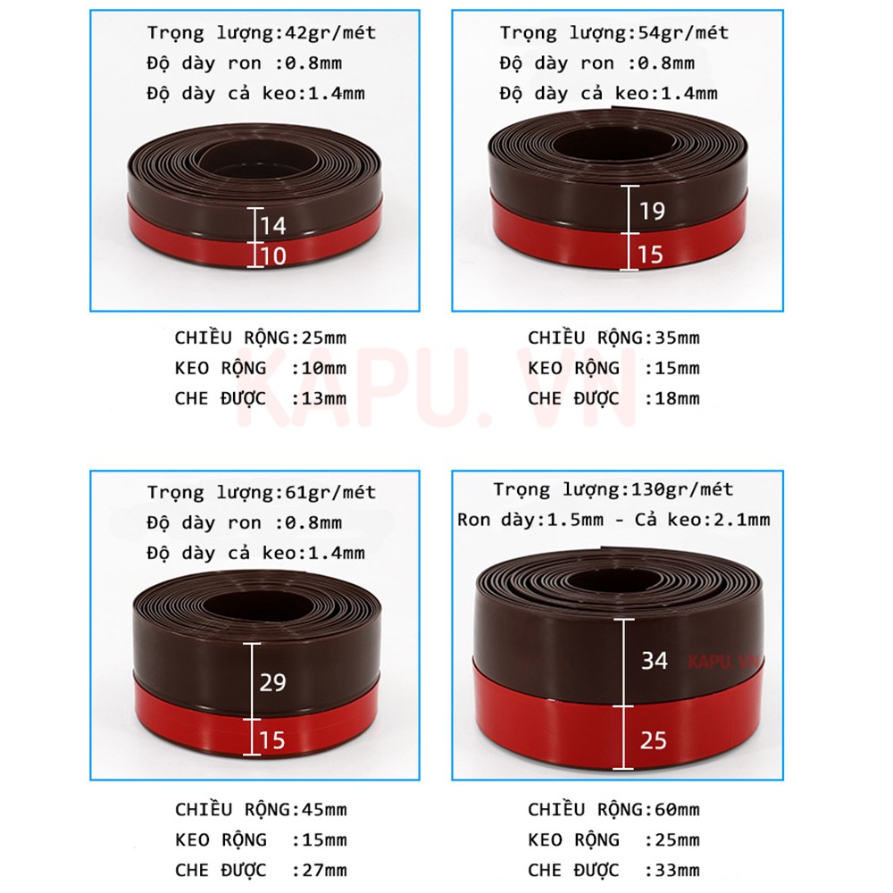 Ron Chân Cửa Dài 2 Mét Rộng 60mm Keo Đỏ Cực Kì Chắc Chắn Ngăn Bụi, Nước, Côn Trùng Vào Phòng