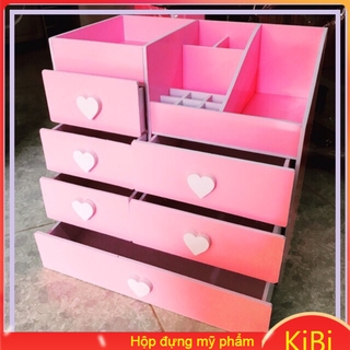 Kệ đựng mỹ phẩm 6 ngăn màu hồng núm trái tim siêu đẹp cho chị em đựng đồ chất lượng