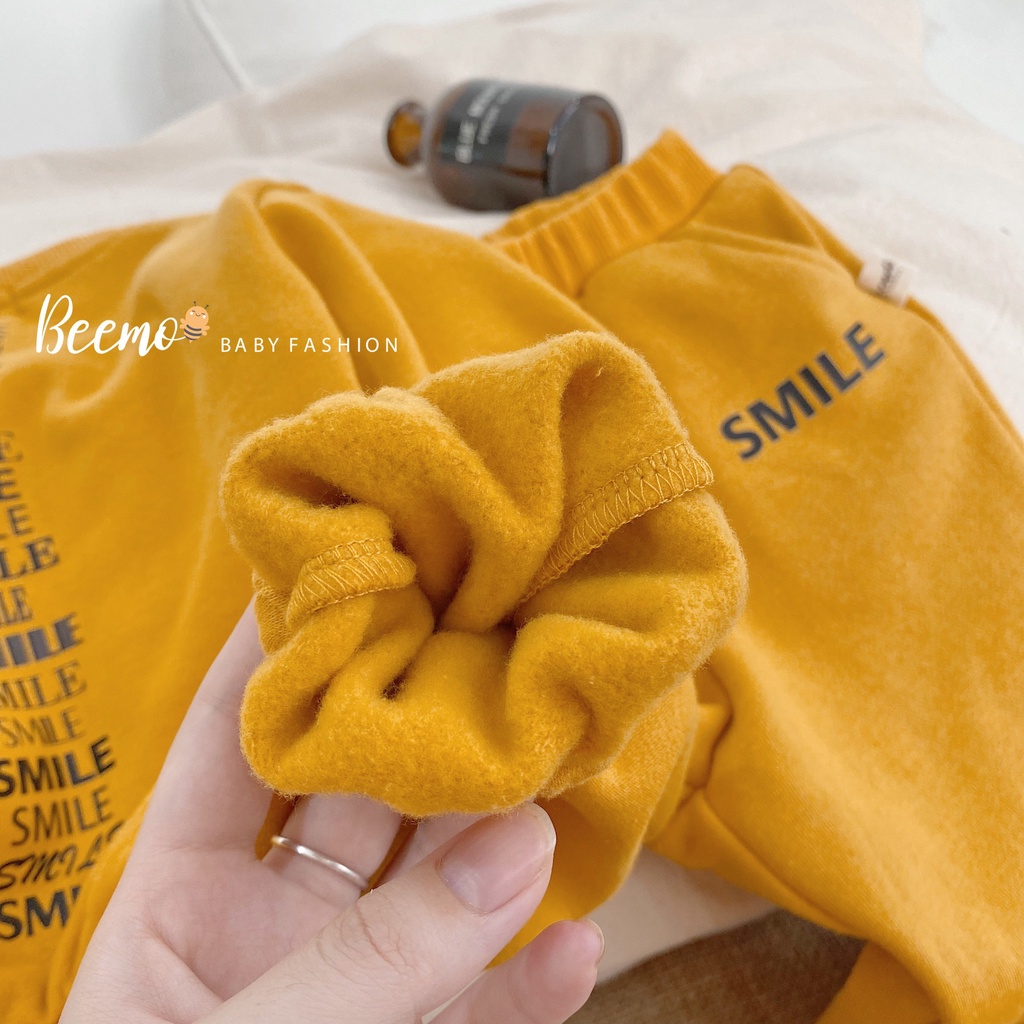 Bộ nỉ bông dài tay unisex cá tính cho bé, bộ thu đông lót nỉ dày ấm trơn màu sành điệu cho bé